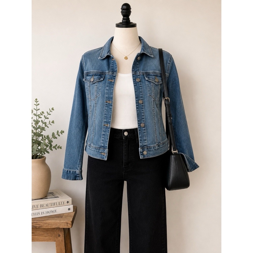 Buffalo David Britton Women's M Denim Jean Jacket Stretch Med Wash Button Front
